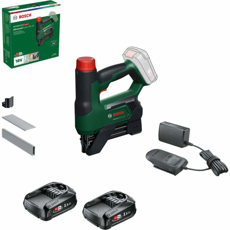 Image of Bosch ADVANCEDTACKER 18V-25 P4A 18v Cordless Nailer and Stapler 2 x 1.5ah Li-ion Charger No Case ADVANCEDTACKER 18V-25