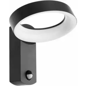 image of Loops - IP44 Outdoor Wall Light & pir Sensor Anthracite Ring Lamp 11W Built in led