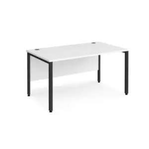 image of Office Desk 1400mm Rectangular Desk With Bench Leg White Tops With Black Frames 800mm Depth Maestro 25