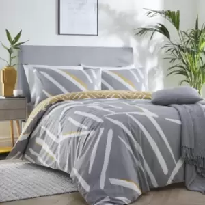 image of Drift Forward Stryke Contemporary Print Reversible Eco-Friendly Duvet Cover Set, Grey, Double