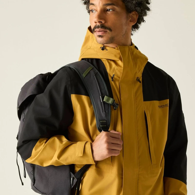 Image of Regatta Mens Freesdale Panelled Hooded Walking Waterproof Jacket in Mustard Size: Medium Mustard Male M