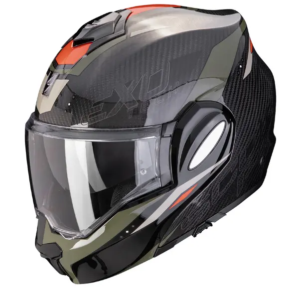 Image of Scorpion Exo-Tech Evo Carbon Rover Black Green Modular Helmet S
