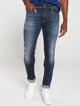 Image of Replay Jondrill Skinny Fit Jeans - Dark Blue, Size 38, Inside Leg Regular, Men