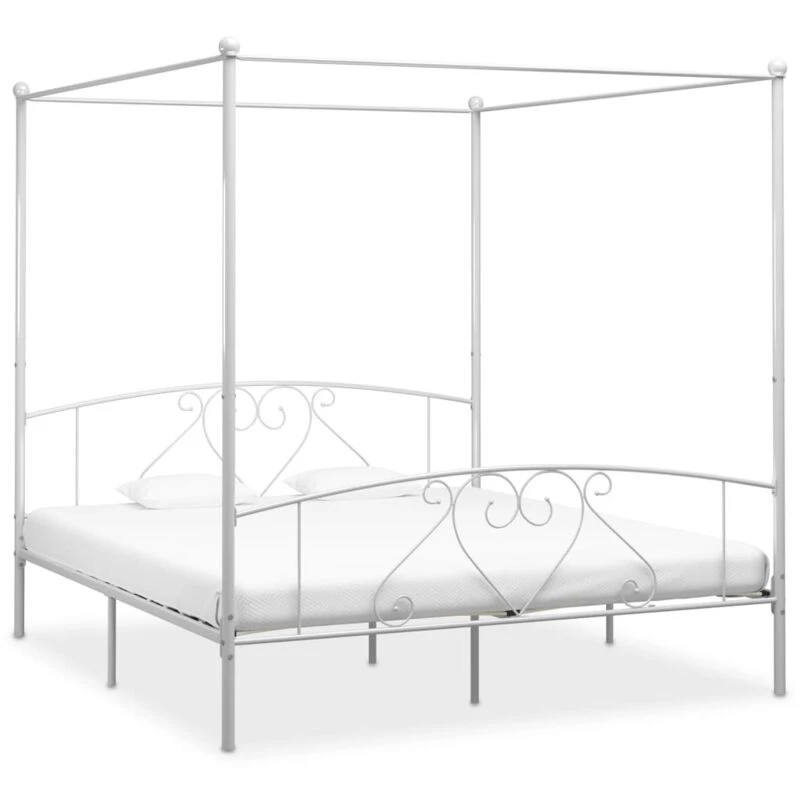 Image of VIDAXL Bed Frame without Mattress with Canopy White 180x200cm Super King Metal Vidaxl 8719883783475