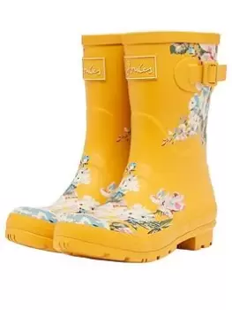 Image of Joules Molly Floral Mid Length Welly - Yellow, Yellow, Size 4, Women