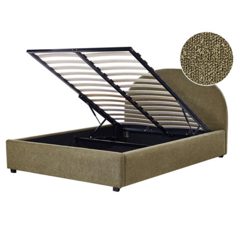 Image of Beliani Ottoman Bed Boucle Vaucluse 140 X 200 Cm (Eu Double) Olive Green