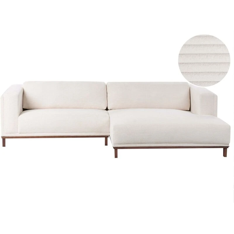 Image of Beliani Corner Sofa 4 Seater Veng Corduroy Light Beige Left Hand