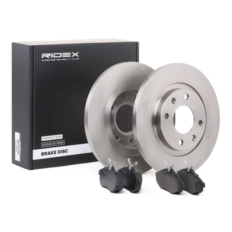 Image of RIDEX 3405B0047 Brake disc and pads set Front Axle, Brake Disc Type: Solid Brake Set,disc brakes (3405)