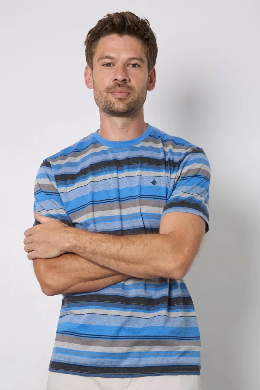 Image of Debenhams Debenhams Men Navy Denver Stripe T-Shirt in Blue Size: 3X-Large Blue 3X-Large Male 5045748209990