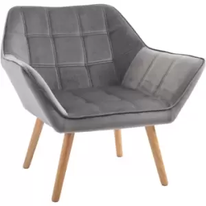 Image of Homcom - Luxe Velvet-Feel Accent Chair w/ Wide Arms Slanted Back Wood Legs Grey - Grey
