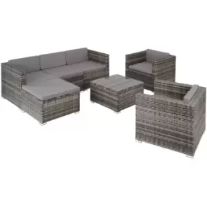 image of Rattan Garden Furniture Lignano Set 6 Seats, 1 Table - Rattan lounge, garden lounge, lounge set - grey - grey