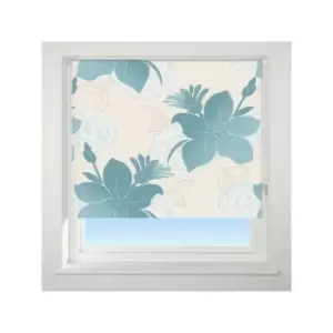 Image of Universal Lily Patterned Thermal Blackout Roller Blind, Teal, W60cm