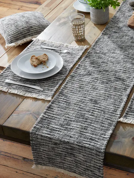 Image of Pineapple Elephant 'Textured Frayed Edge' Table Runner Black