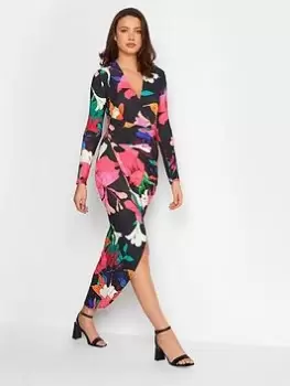 Long Tall Sally Floral Print Wrap Dress, Black, Size 22, Women