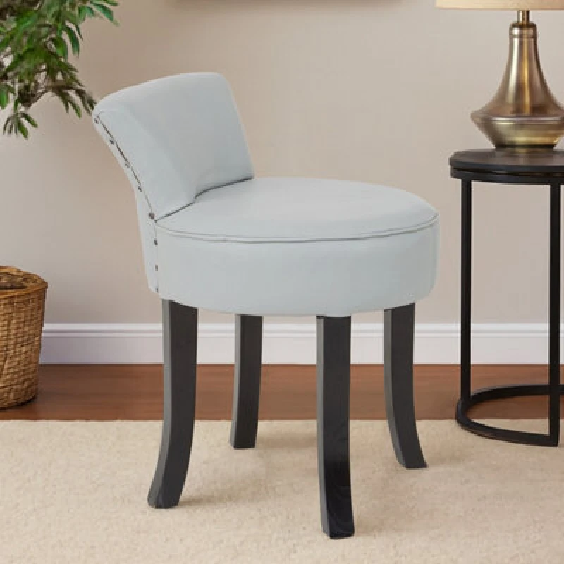 Image of Orsina Grey Rounded Chair,leather Upholstered Lounge Chair With Black Teak Wood Legs,low Back Armchair With Studs
