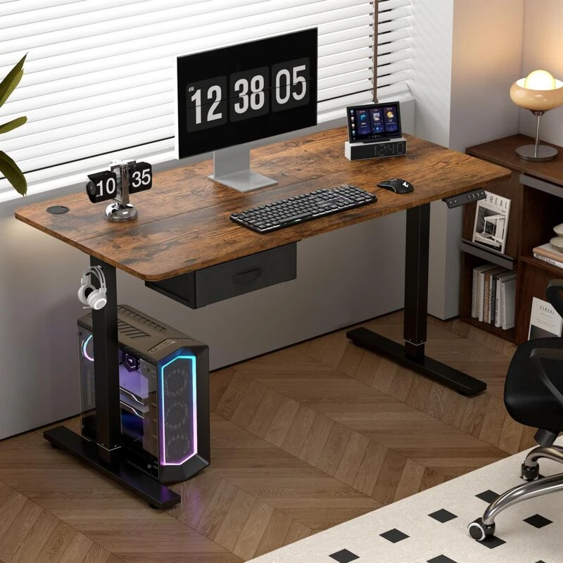 Image of MCC DIRECT Mcc Direct - Height Adjustable Electric Standing Desk w/ usb A-Charging Port and Desk Drawer easton brown 100 ED1003