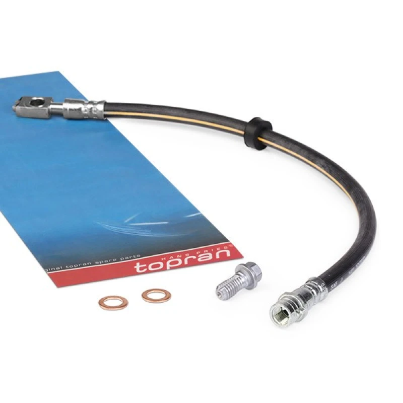 Image of TOPRAN 108 393 Brake Hose Front Axle Right, with seal ring, Banjo Rubber with fabric lining, EPDM (ethylene propylene diene Monomer (M-class) rubber)