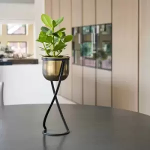 Image of Ivyline Indoor Kensington Tall Brass Metal Round Planter On Stand - H42Cm X W20Cm