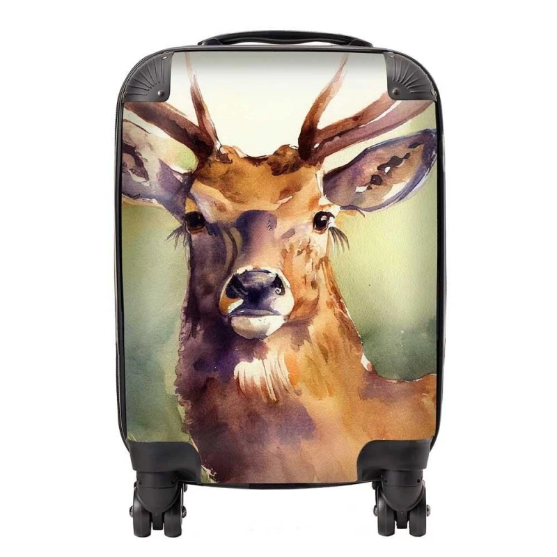 Image of Warren Reed - Designer Splendid Stag Watercolour Suitcase in Brown Size: Large Brown Unisex Large