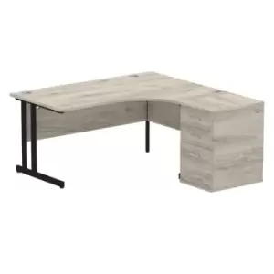 Image of Impulse 1600mm Right Crescent Office Desk Grey Oak Top Black Cantilever Leg Workstation 600 Deep Desk High Pedestal