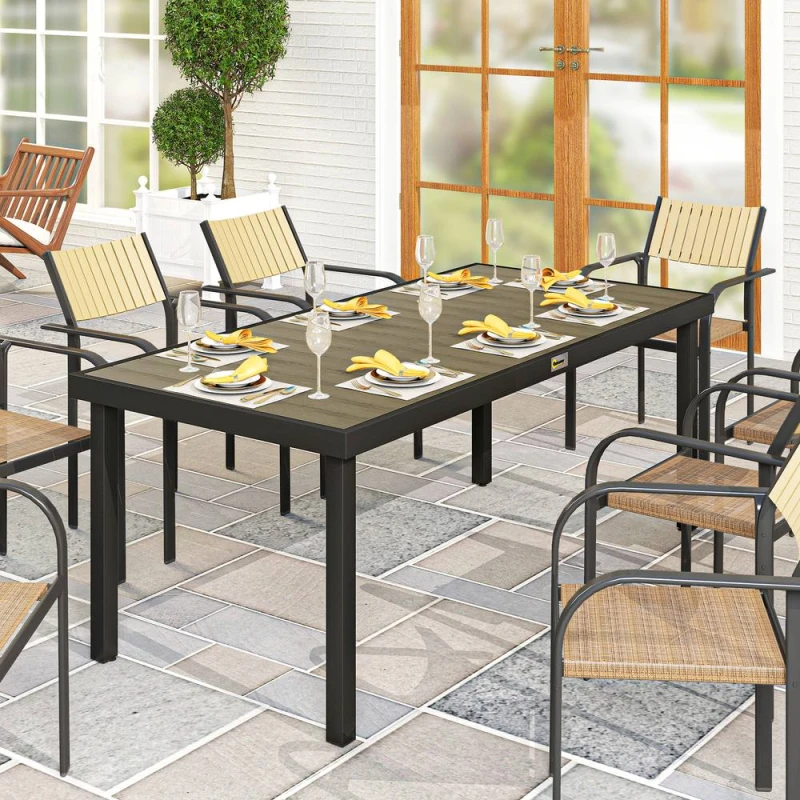 Image of OUTSUNNY Garden Dining Table for 8, Aluminium Frame for Patio, Brown Brown Unisex