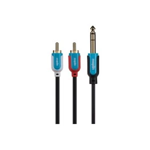 image of Maplin Premium 0.25" Stereo 3 Pole Jack to Twin 2 Pole RCA Phono Cable 3m