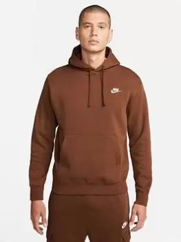 Image of Nike NSW Club Fleece Overhead Hoodie - Brown , Brown Size M Men