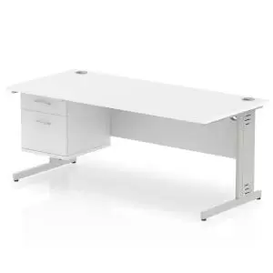 image of Impulse 1800 Rectangle Silver Cable Managed Leg Desk White 1 x 2