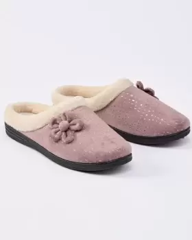 Cotton Traders Womens Flower Mule Slippers in Pink