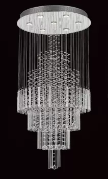 Image of Barcelona Crystal 7 Light Stairwell Chrome Frame Cluster Pendant Ceiling Light