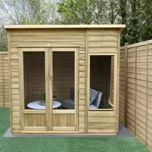 Forest Garden Oakley 7X5 Pent Overlap Solid Wood Summer House With Double Door (Base Included)