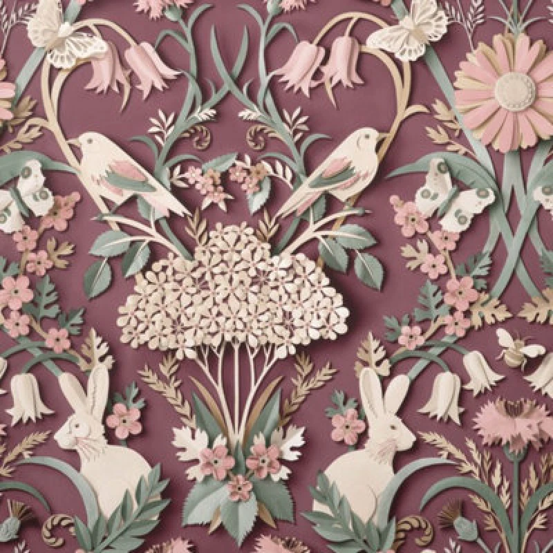 Image of Fine Decor Fine Decor Dimensions Woodland Animals Floral 3D Effect Plum Wallpaper Fd42949