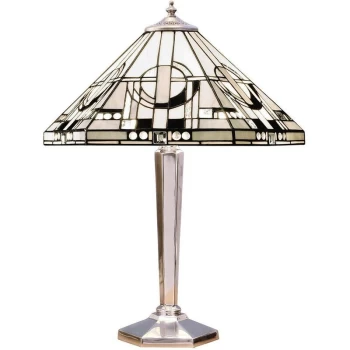 image of Interiors Metropolitan - 2 Light Medium Table Lamp Polished Aluminium, Tiffany Glass, E27