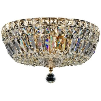 image of Basfor Semi Flush Ceiling Lamp Gold Antique & Crystal, 3 Light, E14