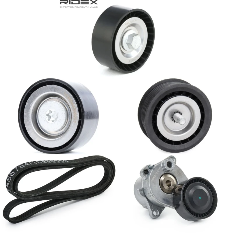 Image of RIDEX 542R1112 V-ribbed belt set Check alternator freewheel clutch & replace if necessary V-Ribbed Belt Set (542)