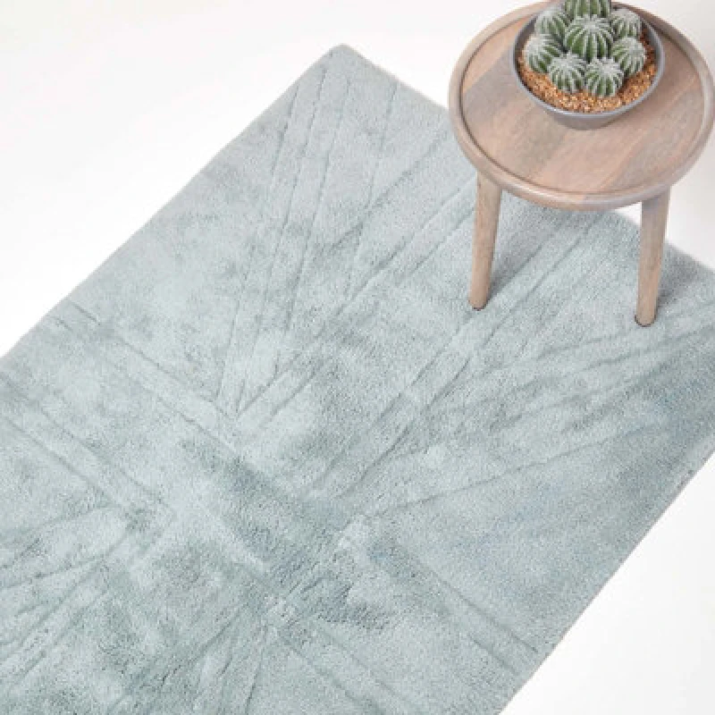 Image of Homescapes Cotton Tufted Rug Union Jack Plain Embossed Mat Silver Grey,90 X 150Cm