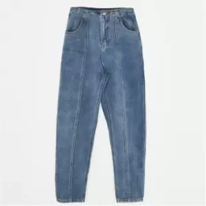 image of Missguided Petite Seam Panel Mom Jeans - Blue