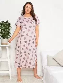 Image of Yours Wild Heart Placket Midaxi Nightdre, Pink, Size 14-16, Women