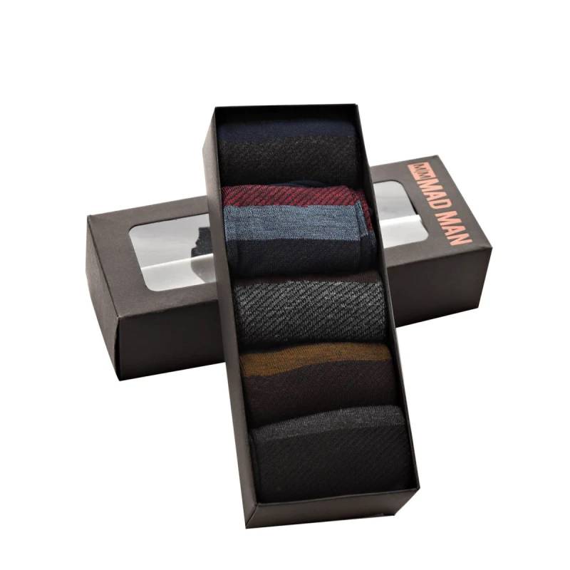 Image of Mad Man Striped Socks 5 Pair Boxed Multi male