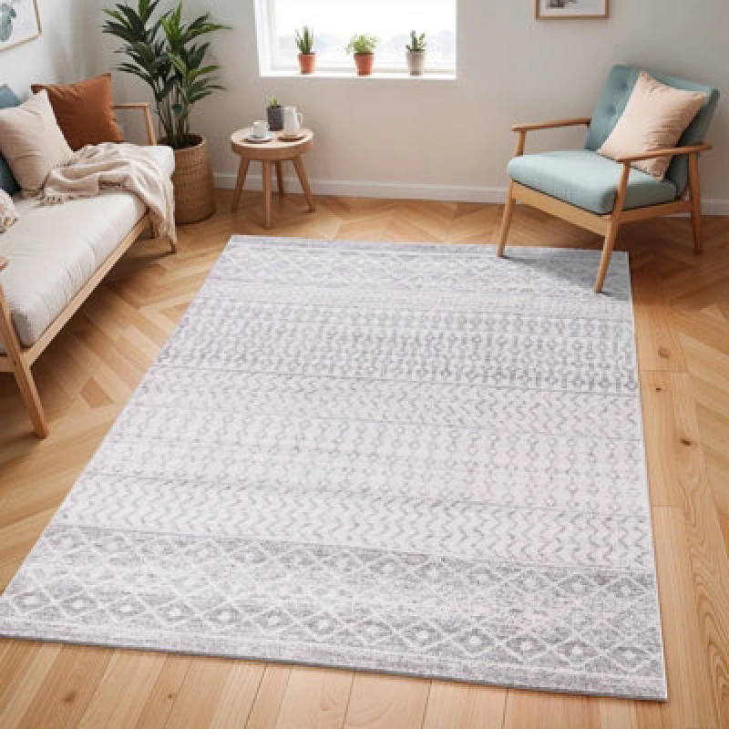 Image of Livabliss Scandi Geometric Light Grey/white Mila Area Rug 120 X 170 Cm - Easy Care, Non Shedding, Ideal For Living Room & Bedroom