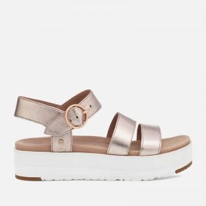 image of UGG Womens Leedah Leather Flatform Sandals - Rose Gold Metallic - UK 3