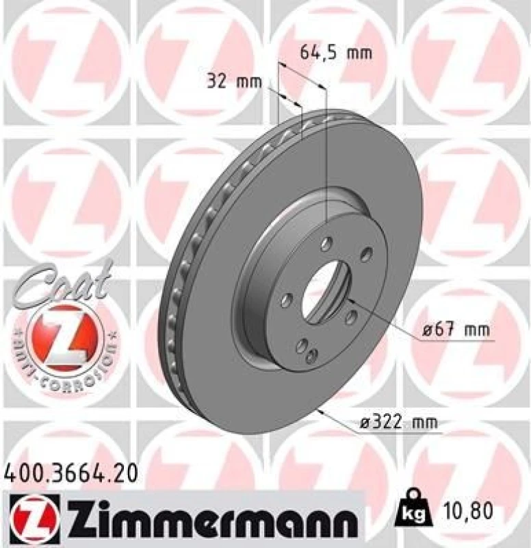 Image of ZIMMERMANN Brake disc ZIMMERMANN 400.3664.20