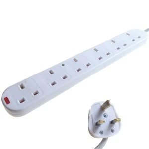 image of 6 Way Mains Extension Outlet 2m Mains Lead & Surge & LEDs (3 pin 13 amp plug to 6 x 3 pin 13 amp sockets) UK Plug