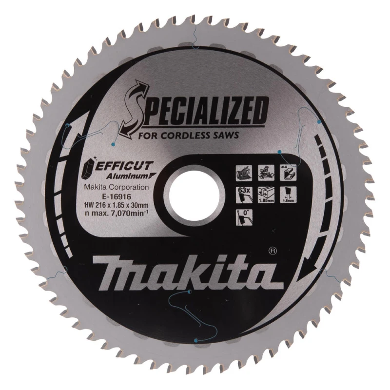 Image of Makita SPECIALIZED Efficut Aluminium Circular Saw Blade 216mm 63T 30mm E-16916