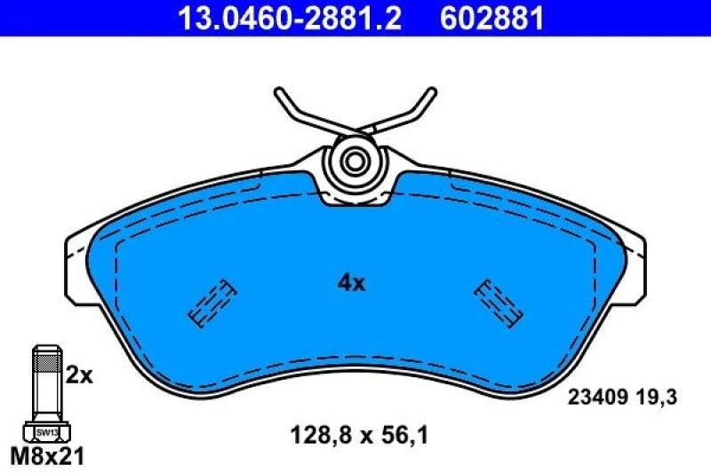 Image of ATE 13.0460-2881.2 Brake pad set excl. wear warning contact, with brake caliper screws Brake Pad Set,disc brake (402)