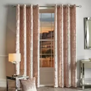 image of By Caprice - Home Claudette Velvet Foil Print Eyelet Lined Curtains, Blush, 90 x 90 Inch