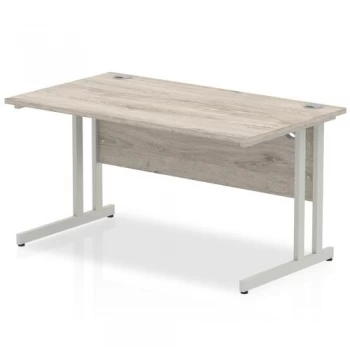 image of Trexus Rectangular Desk Silver Cantilever Leg 1400x800mm Grey Oak Ref