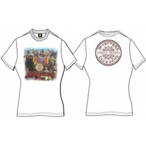 image of Sgt Pepper Ladies White Vintage Print TShirt: Large