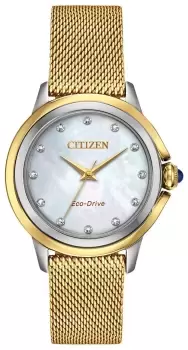 Image of Citizen EM0794-54D Womens Eco-drive Diamond Dial Gold PVD Watch