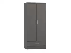 Image of Seconique Nevada Matt Grey 2 Door 1 Drawer Double Wardrobe